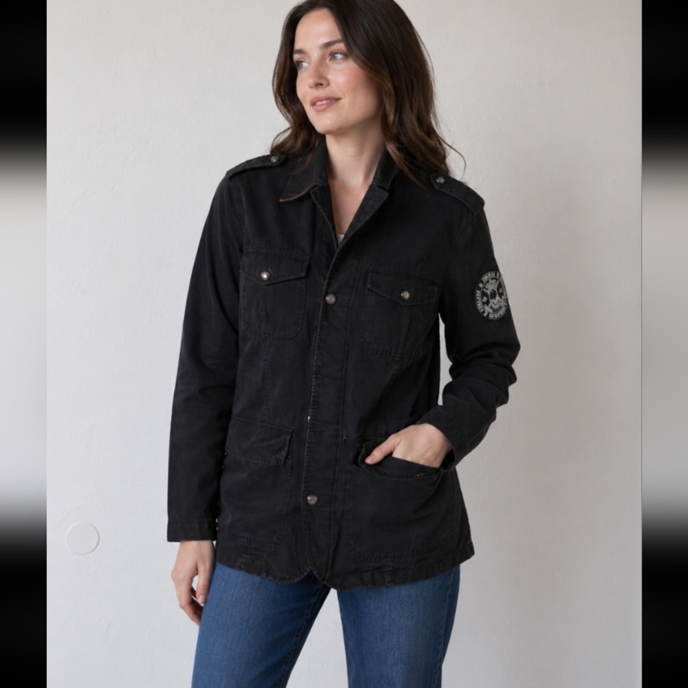 EXPRESS Small Military Style Black Jacket with Shoulder Patch